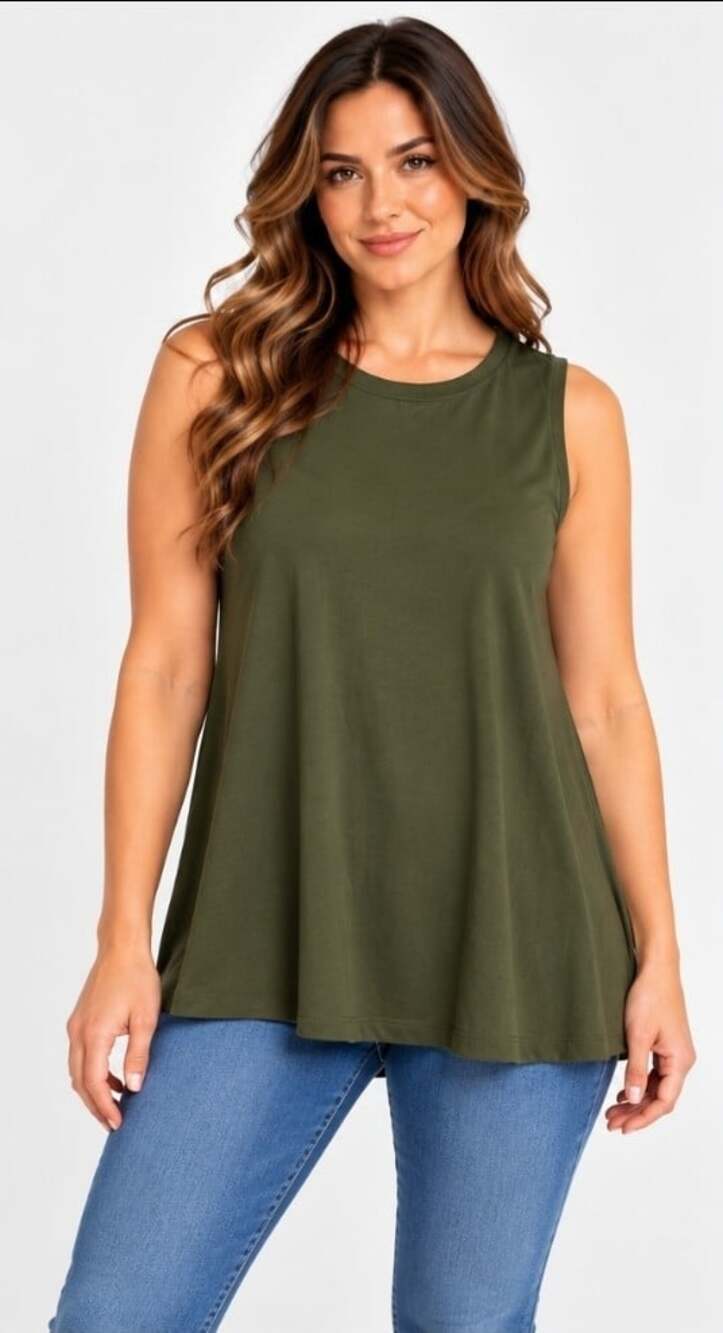 Universal Standard Sleeveless Olive Tunic Blouse Womens Sz XS NWT T35 Viscose